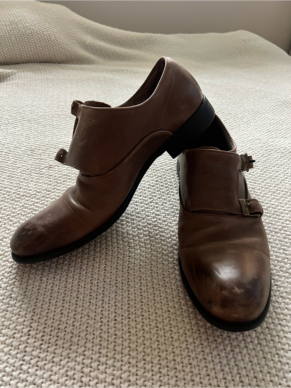 John Varvatos Men's Brown Leather Single Monk Strap Dress Shoes